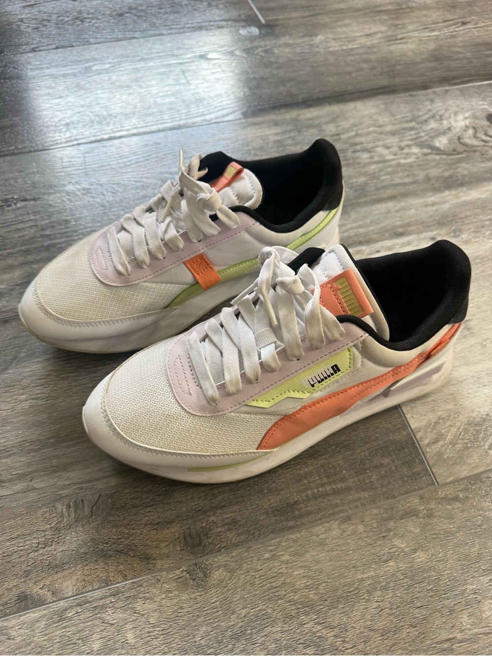 Puma Women's White Sneakers with Coral & Lime Accents